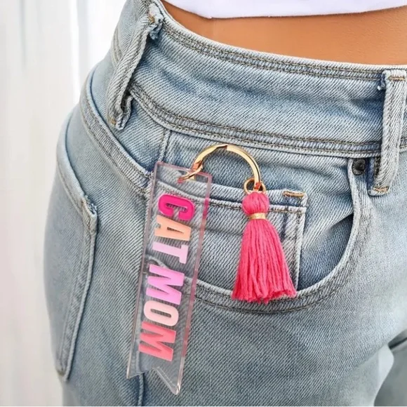 🆕✨ BOGO! CAT MOM engraved Acrylic Key Chain with Tassel charm NEW Boutique - Picture 4 of 5